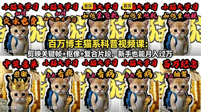 百万博主猫系科普视频课：剪映关键帧+抠像+复合片段，新手也能月入过万-财仔梦想资源网