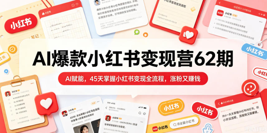 AI爆款小红书变现营62期2026年5月，AI赋能，45天掌握小红书变现全流程，涨粉又賺钱-财仔梦想资源网