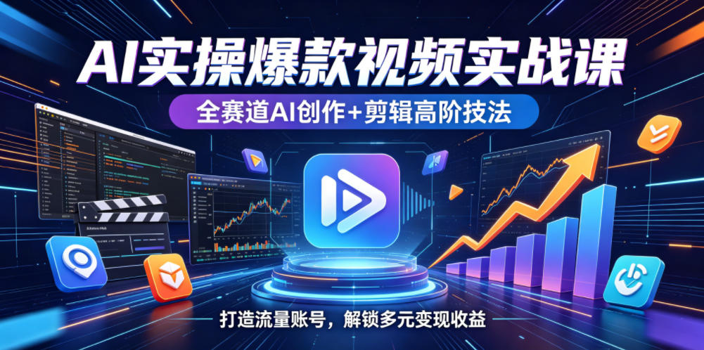AI实操爆款视频实战课，全赛道AI创作+剪辑高阶技法，打造流量账号，解锁多元变现收益-财仔梦想资源网