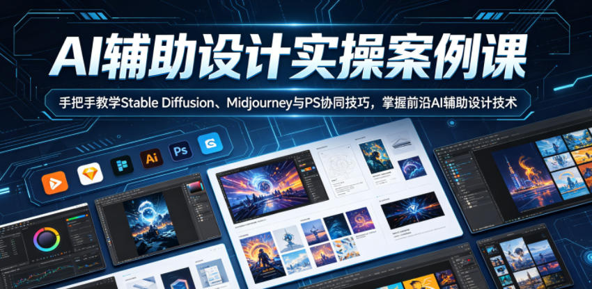 AI辅助设计实操案例课，手把手教学Stable Diffusion、Midjourney与PS协同技巧，掌握前沿AI辅助设计技术-财仔梦想资源网