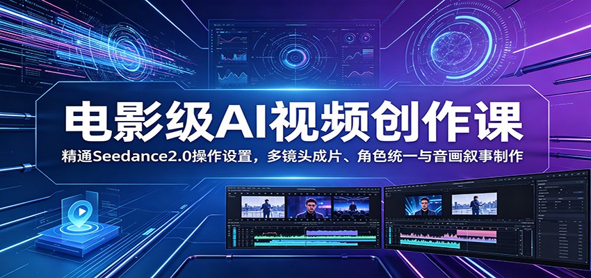 电影级AI视频创作课：精通Seedance2.0操作设置，多镜头成片、角色统一与音画叙事制作-财仔梦想资源网