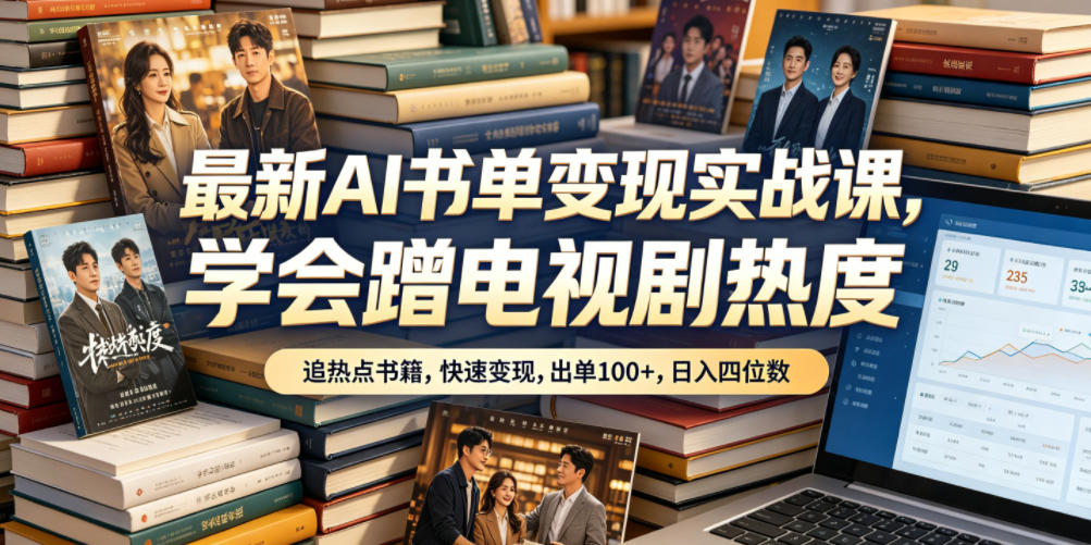 最新AI书单变现实战课，学会蹭电视剧热度，追热点书籍，快速变现，出单100+，日入四位数-财仔梦想资源网