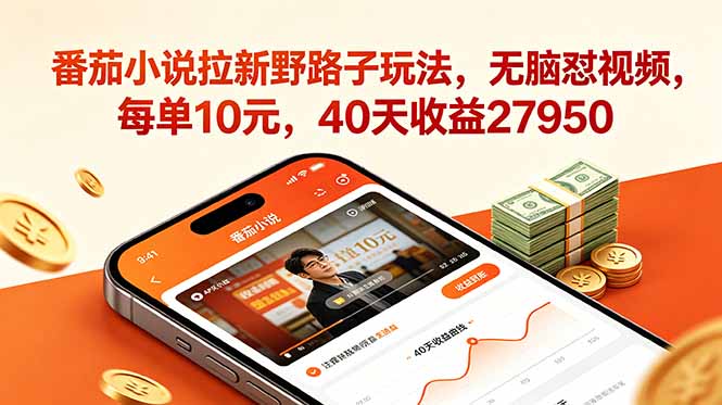 番茄小说拉新野路子玩法，无脑怼视频，每单10元，40天收益27950-财仔梦想资源网