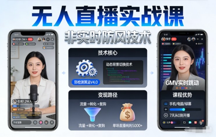 宝子哥无人直播实战课，非实时防风技术，聚焦抖音快手等平台直播带货，轻松开启直播变现之路(更新2026年6月19日)-财仔梦想资源网